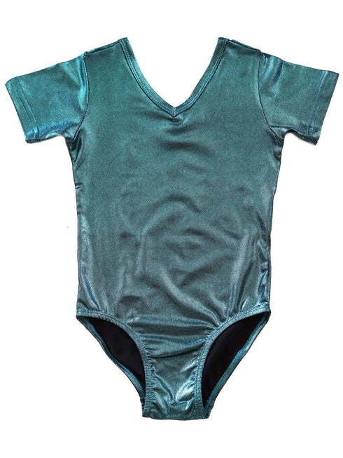 Baby Girls Turquoise Shiny Short-Sleeve Dancewear Leotard 9-24M - SophiasStyle.com