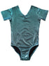 Baby Girls Turquoise Shiny Short-Sleeve Dancewear Leotard 9-24M - SophiasStyle.com