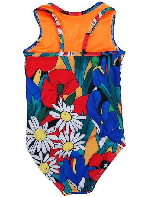 Girls Orange Multi Flower Print T-Back Sleeveless Leotard 9M-8 - SophiasStyle.com
