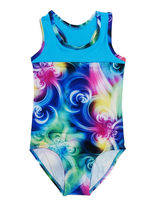 Girls Blue Rainbow Floral Print T-Back Sleeveless Leotard 9M-8 - SophiasStyle.com