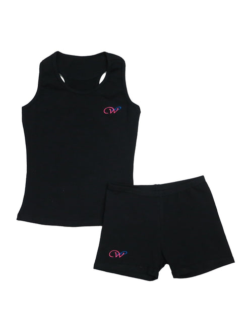 Girls Black Cotton Gymnastic Training Tank Top Shorts 2 Pc Set 9M-8 - SophiasStyle.com