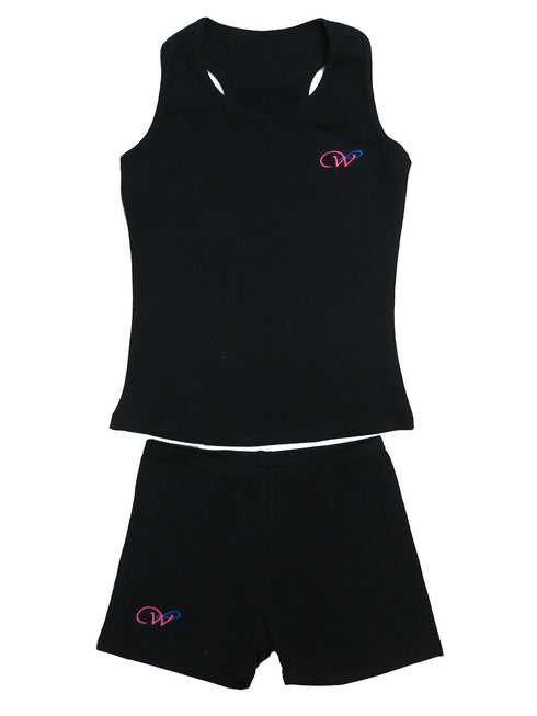 Girls Black Cotton Gymnastic Training Tank Top Shorts 2 Pc Set 9M-8 - SophiasStyle.com