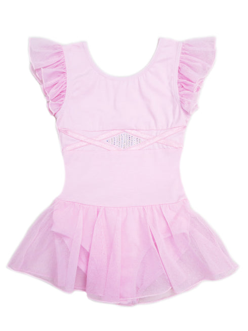 Girls Pink Rhinestone Chiffon Skirted Leotard 9M-8 - SophiasStyle.com