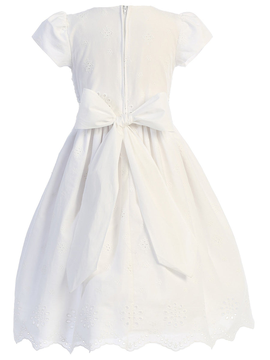 white christmas dresses Swea Pea & Lilli Girls White Cotton Eyelet Communion Dress 6