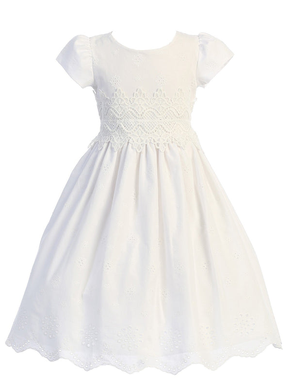 Swea Pea & Lilli Girls White Cotton Eyelet Communion Dress 6-12 - SophiasStyle.com