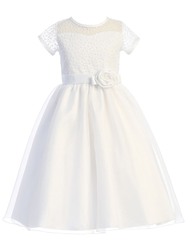 Swea Pea & Lilli Girls White Embroidered Tulle Communion Dress, Sizes 10.5-18.5 - SophiasStyle.com