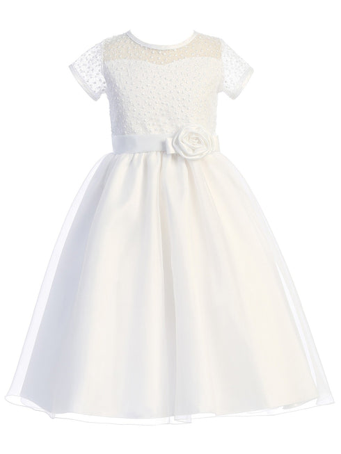 Swea Pea & Lilli Girls White Embroidered Tulle Communion Dress, Sizes 6-12 - SophiasStyle.com
