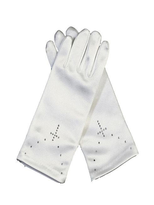 Swea Pea & Lilli Girls White Short Gloves Rhinestone Cross Communion Size M(4-7) - SophiasStyle.com