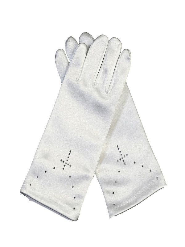 Swea Pea & Lilli Girls White Short Gloves Rhinestone Cross Communion Size M(4-7) - SophiasStyle.com