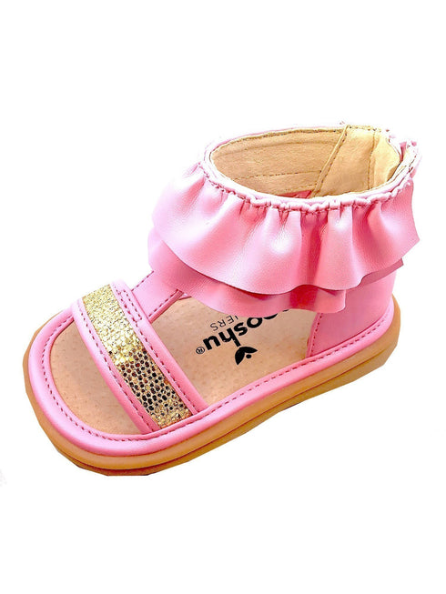 Mooshu Trainers Little Girls Pink Ruffle Zip Squeaky Lucy Sandals 5-9 Toddler - SophiasStyle.com