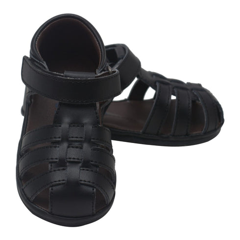 Angel Baby Boys Black Fisherman Strap Bow Sandals Shoes 4 Baby-7 Toddler - SophiasStyle.com