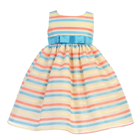 Lito Baby Girls Ivory Multi Color Stripes Organza Spring Easter Dress 6-24M - SophiasStyle.com