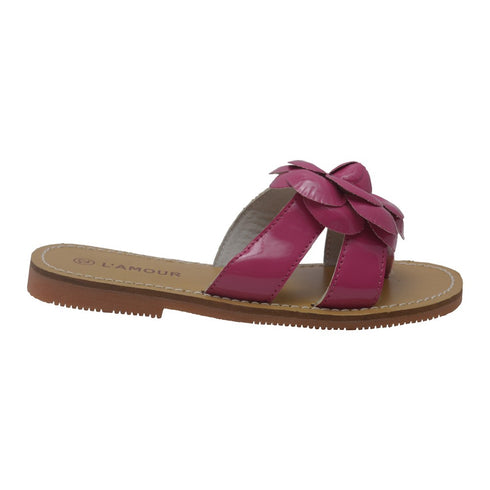 L'Amour Girls Fuchsia Flower Accent Thong Trendy Sandals 7-10 Toddler - SophiasStyle.com