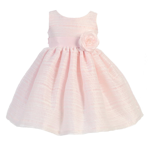 Lito Big Girls Pink Sleeveless Striped Organza Easter Flower Girl Dress 7-10 - SophiasStyle.com