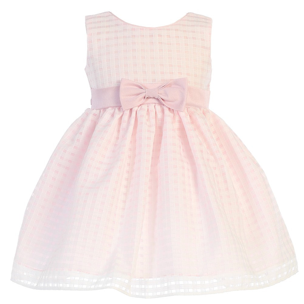 open lace back dress Little Girls Pink Burnout Squares Organza Easter Dress 2T-6 5