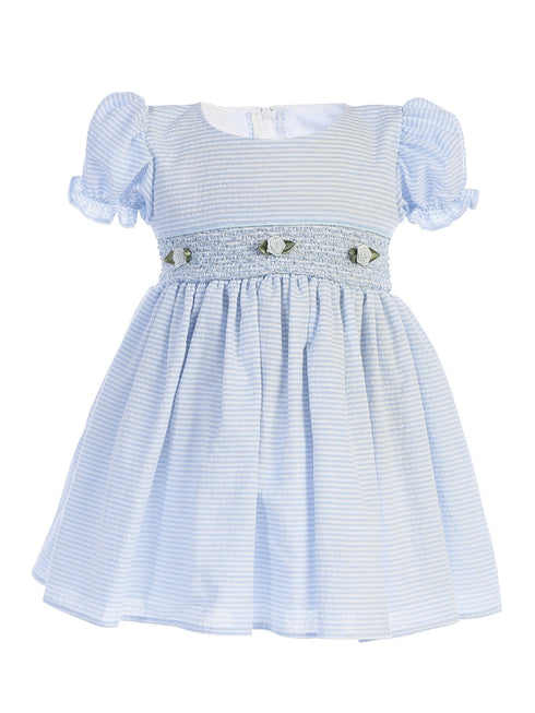 Lito Baby Girls Light Blue Stripes Smocked Waist Easter Dress 3-24 Months - SophiasStyle.com