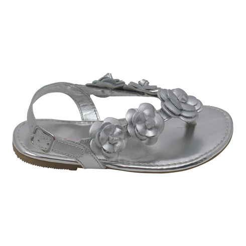 L'Amour Girls Silver Flower Blossom Accent Buckle Thong Sandals 7-10 Toddler - SophiasStyle.com