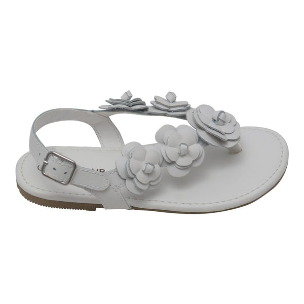 L'Amour Girls White Flower Blossom Accent Buckle Thong Sandals 11-4 Kids - SophiasStyle.com
