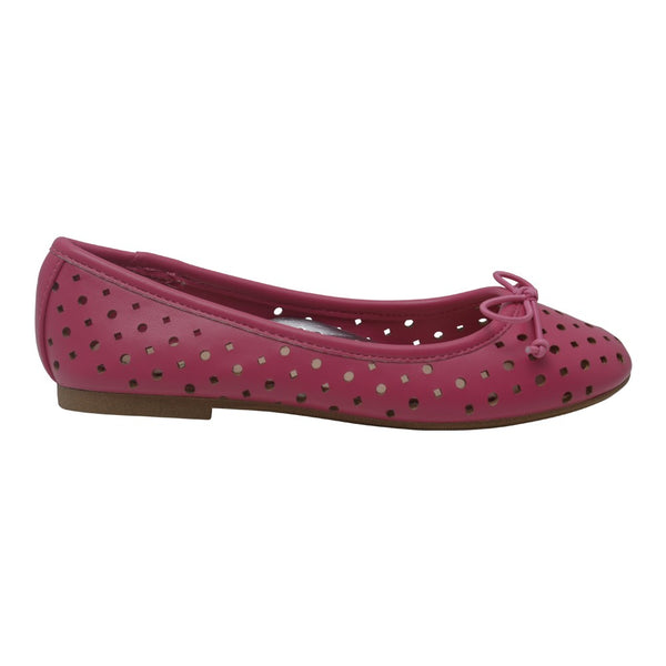 L'Amour Girls Fuchsia Perforated Bow Ballet Trendy Flats 7-10 Toddler - SophiasStyle.com