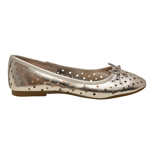 L'Amour Little Girls Silver Perforated Ballet Flats Casual Shoes 7-10 Toddler - SophiasStyle.com