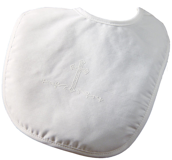 Little Things Mean A Lot Baby Boys White Polycotton Screened Cross Small Bib - SophiasStyle.com