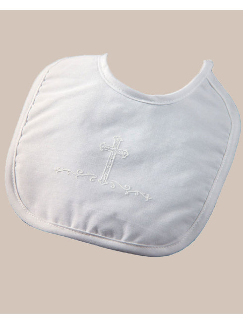 Little Things Mean A Lot Baby Boys White Polycotton Screened Cross Large Bib - SophiasStyle.com