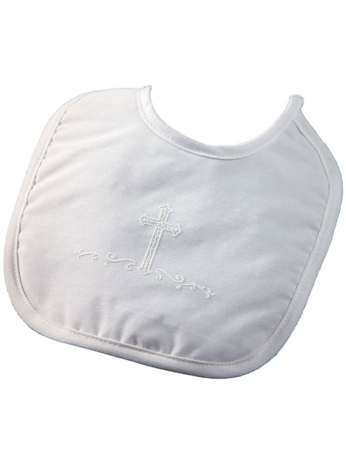 Little Things Mean A Lot Baby Boys White Polycotton Screened Cross Large Bib - SophiasStyle.com