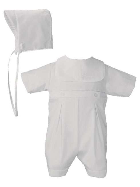 Baby Boys White Polycotton Screened Cross Christening Baptism Romper 3-24M - SophiasStyle.com