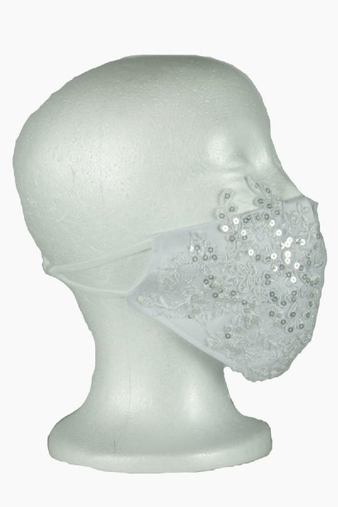 Cinderella Couture Girls White Sequin Triple Layer Reusable Fashion Mask - SophiasStyle.com