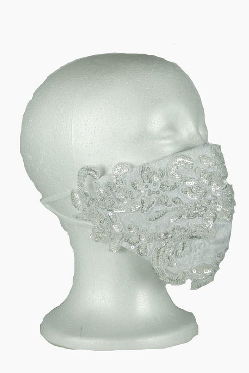 Cinderella Couture Girls White Sequin Lace Triple Layer Reusable Fashion Mask - SophiasStyle.com