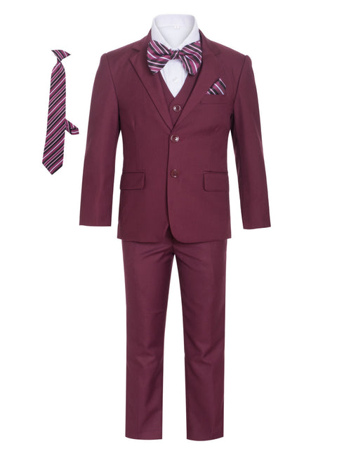 Magen Kids Boys Slim Fit 7 Pc Tie Bow Tie Pocket Square Suit 12M-18 - SophiasStyle.com