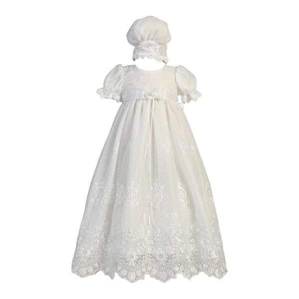 Lito Baby Girls White Embroidered Tulle Gown Bonnet Baptism Set 0-12M - SophiasStyle.com
