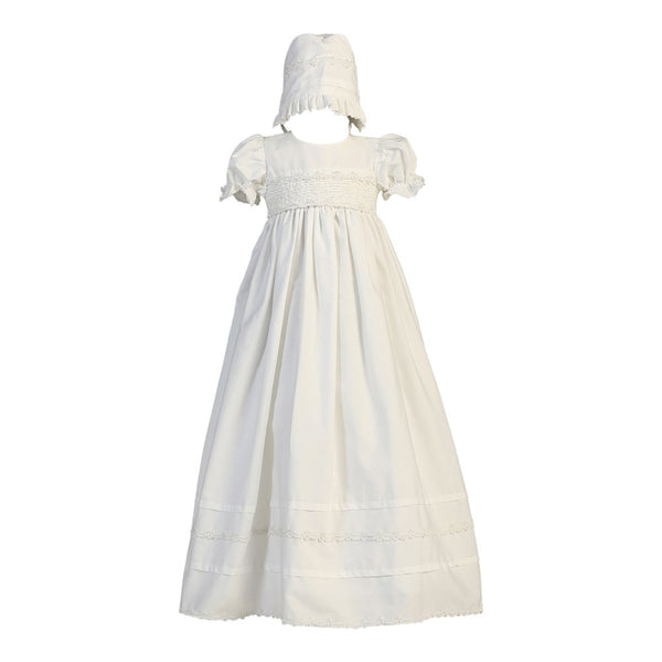 Lito Baby Girls White Smocked Cotton Long Gown Bonnet Baptism Set 0-18M - SophiasStyle.com