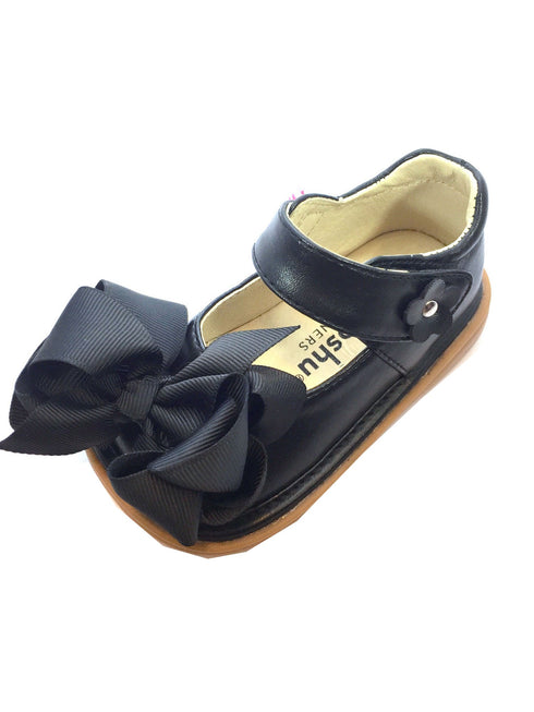 Mooshu Trainers Baby Girls Black Squeaky Cute Bow Mary Jane Shoes 3-4 Baby - SophiasStyle.com