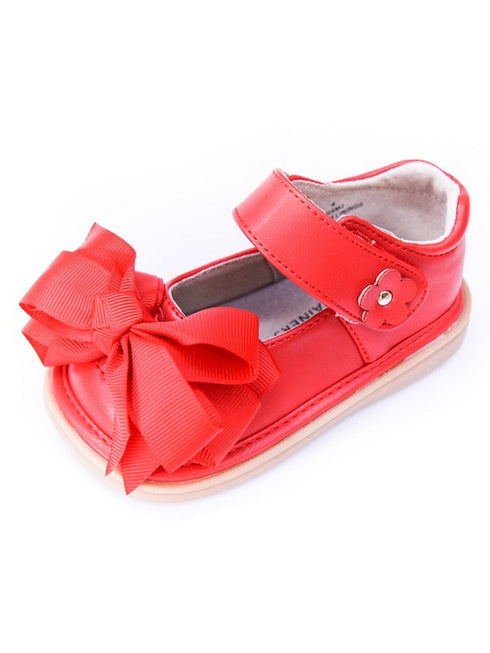 Mooshu Trainers Little Girls Red Squeaky Cute Bow Mary Jane Shoes 5-9 Toddler - SophiasStyle.com
