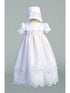 Lito Baby Girls White Satin Tulle Embroidered Trim Christening Gown 0-18 Months - SophiasStyle.com