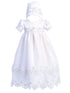 Lito Baby Girls White Satin Tulle Embroidered Trim Christening Gown 0-18 Months - SophiasStyle.com