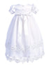 Lito Baby Girls White Satin Tulle Embroidered Trim Christening Gown 0-18 Months - SophiasStyle.com