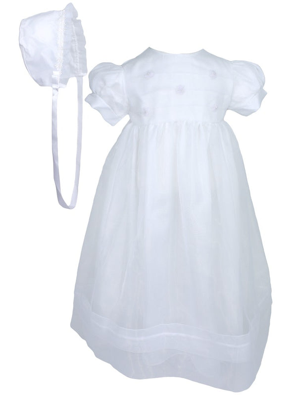 Baby Girls White Organza Sheer Flowers Bonnet Christening Dress Outfit 0-24M - SophiasStyle.com