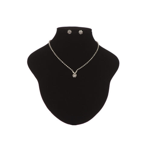 Girls Silver Tone Glitter Rhinestone Necklace Earrings Jewelry Gift Set - SophiasStyle.com