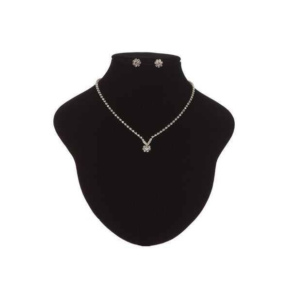 Girls Silver Tone Glitter Rhinestone Necklace Earrings Jewelry Gift Set - SophiasStyle.com