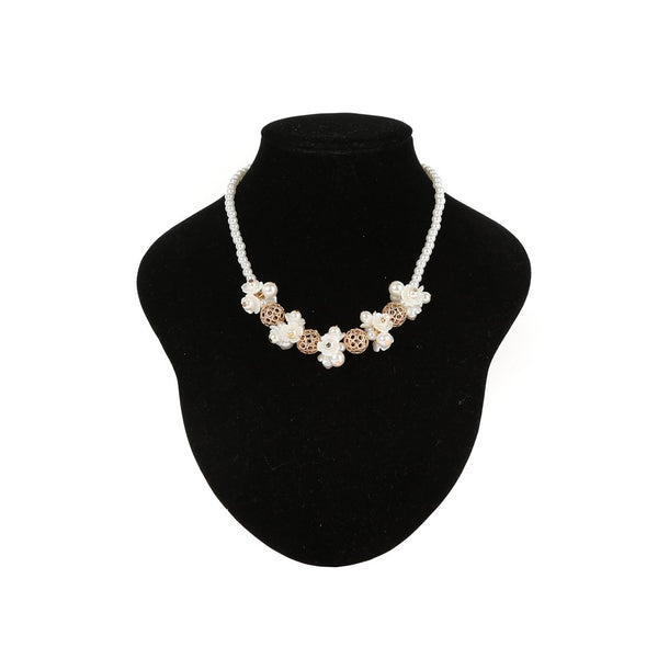 Cinderella Couture Pearl Flower Gold Trim Necklace - SophiasStyle.com