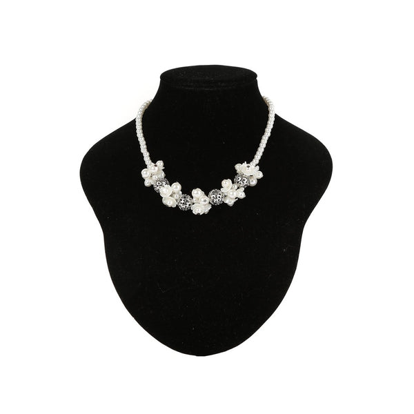 Cinderella Couture Pearl Flower Silver Trim Necklace - SophiasStyle.com