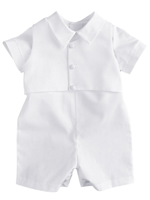 Baby Boys White Romper Vest Hat 3 Pcs Cotton Christening Outfit 3-24M - SophiasStyle.com