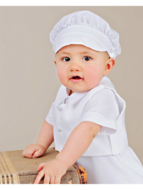 Baby Boys White Romper Vest Hat 3 Pcs Cotton Christening Outfit 3-24M - SophiasStyle.com