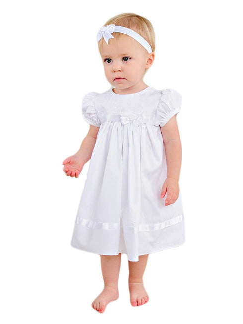 Baby Girls White Embroidered Satin Ribbon Headband Sarah Christening Dress 3-24M - SophiasStyle.com