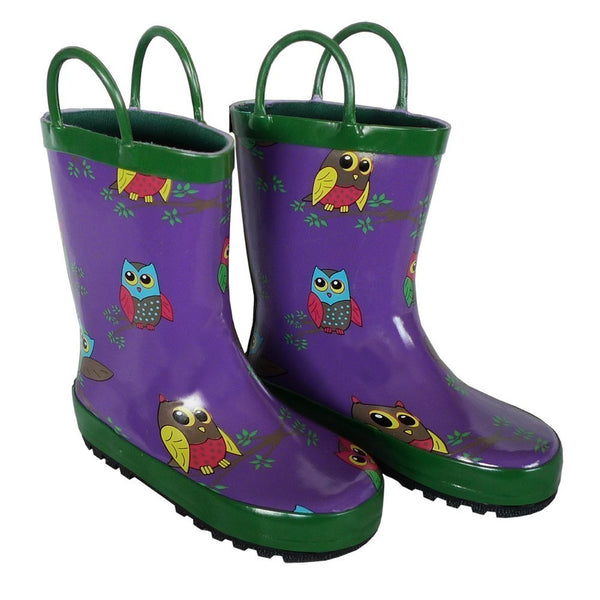 Purple Owls Toddler Girls Rain Boots 5-10 - SophiasStyle.com