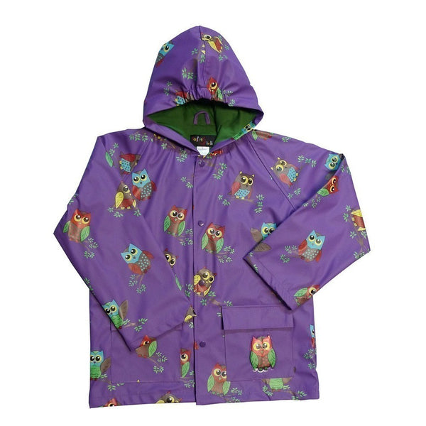 Big Girls Purple Owls Rain Coat 8-10 - SophiasStyle.com
