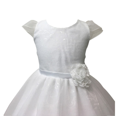 Petite Adele Big Girls White Satin Sparkle Sequin Organza Communion Dress 8-16 - SophiasStyle.com