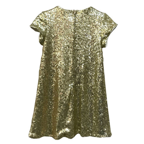 Little Girls Gold Sparkle Sequin Katy Short Sleeve Shift Party Dress 2-6 - SophiasStyle.com